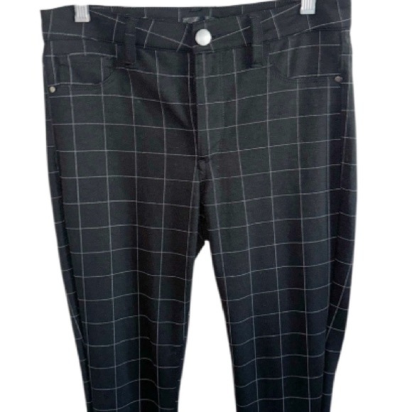 Aqua Black Window Pane Plaid Skinny Pants Large Stretch - Picture 4 of 7